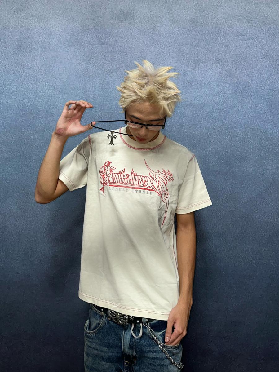 BLOOD WASHED BEIGE TEE - 4